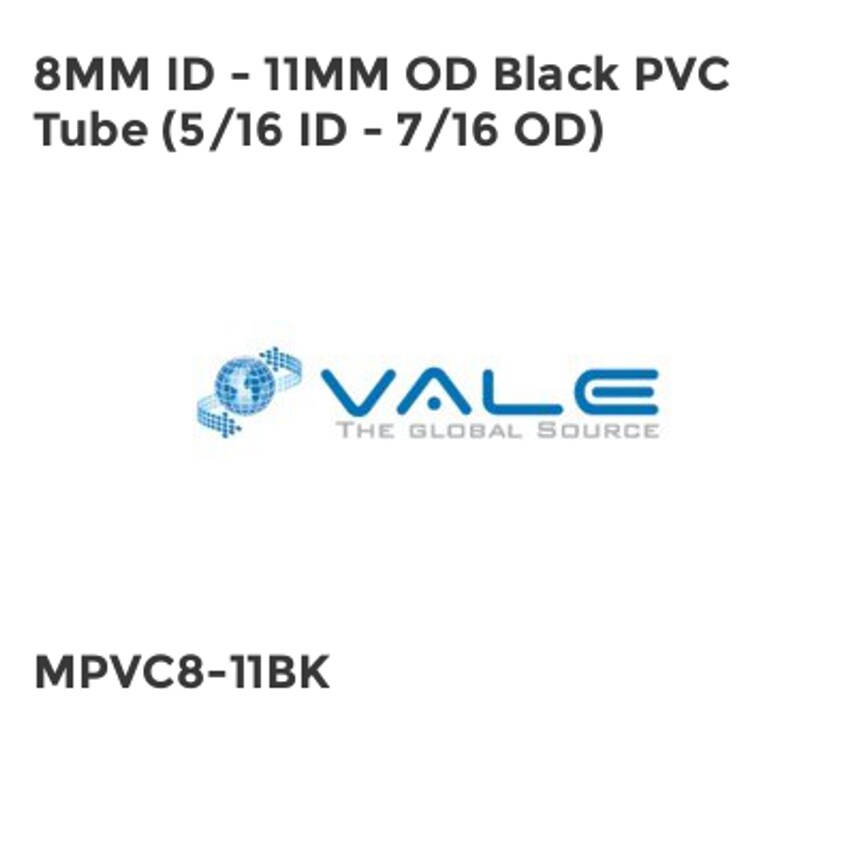 Vale 8mm ID - 11mm OD Black PVC Tube (5/16 ID - 7/16 OD) MPVC8-11BK