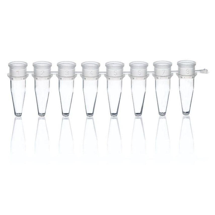 BRAND Strips of 8 PCR Tubes PP Colorless Thin-walled 0.2mL w/o Caps PK125
