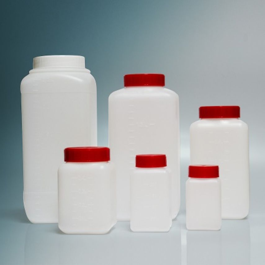 Gosselin Square HDPE 1L Bottle, Graduated, 58mm  Red Cap, Assembled PK90