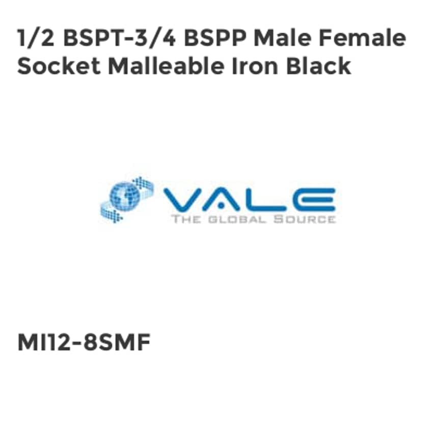 Vale 1/2 BSPT-3/4 BSPP Male Female Socket Malleable Iron Black