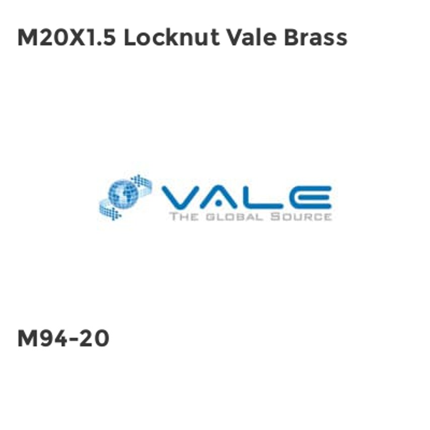 Vale M20X1.5 Locknut Vale Brass