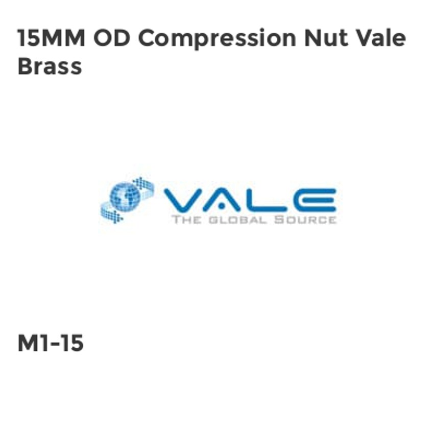 Vale 15MM OD Compression Nut Vale Brass