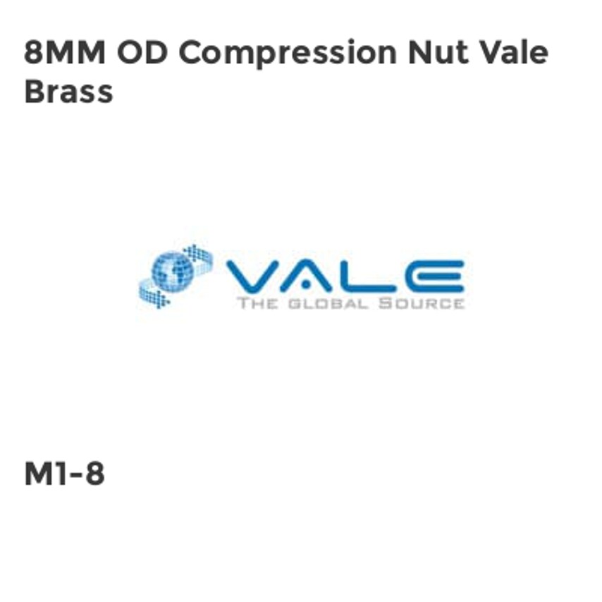 Vale 8MM OD Compression Nut Vale Brass M1-8
