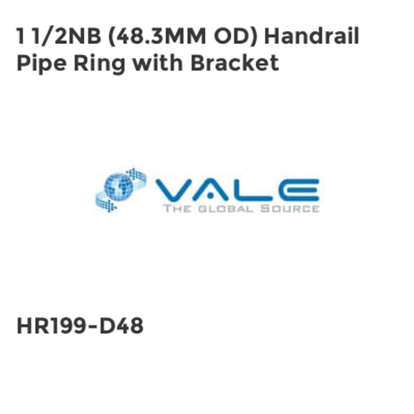 Vale 1 1/2NB (48.3MM OD) Handrail Pipe Ring with Bracket