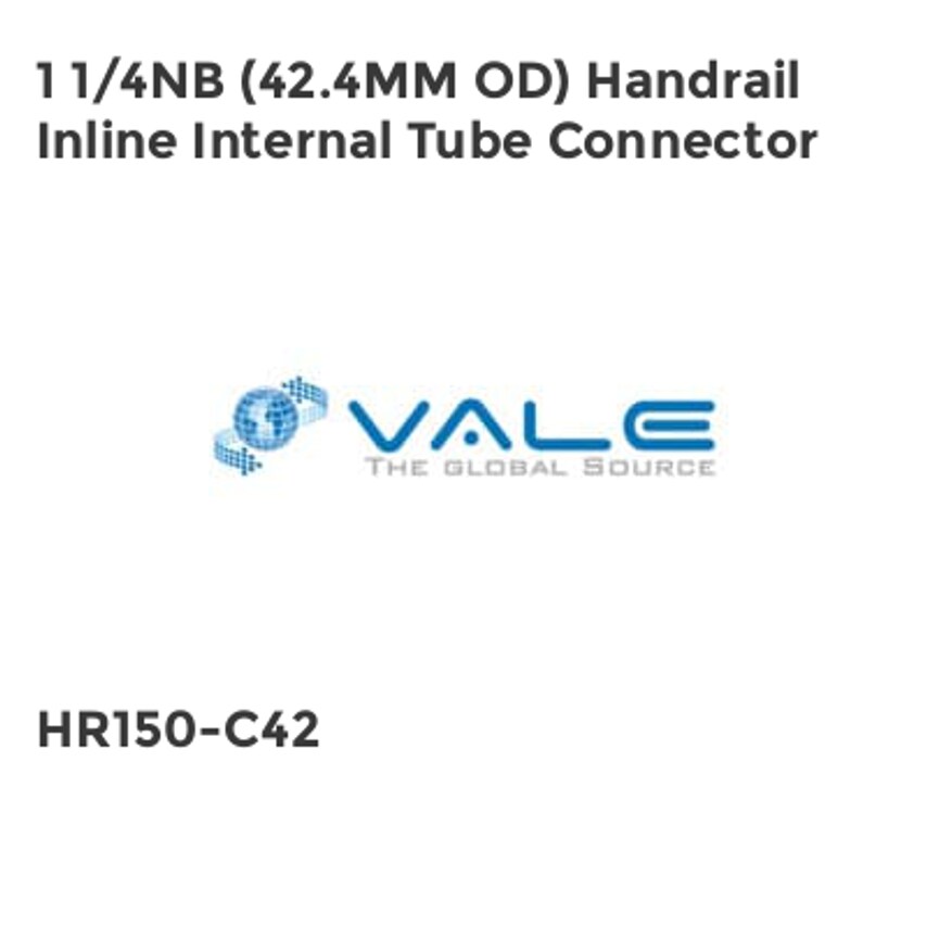 Vale 1 1/4NB (42.4MM OD) Handrail Inline Internal Tube Connector