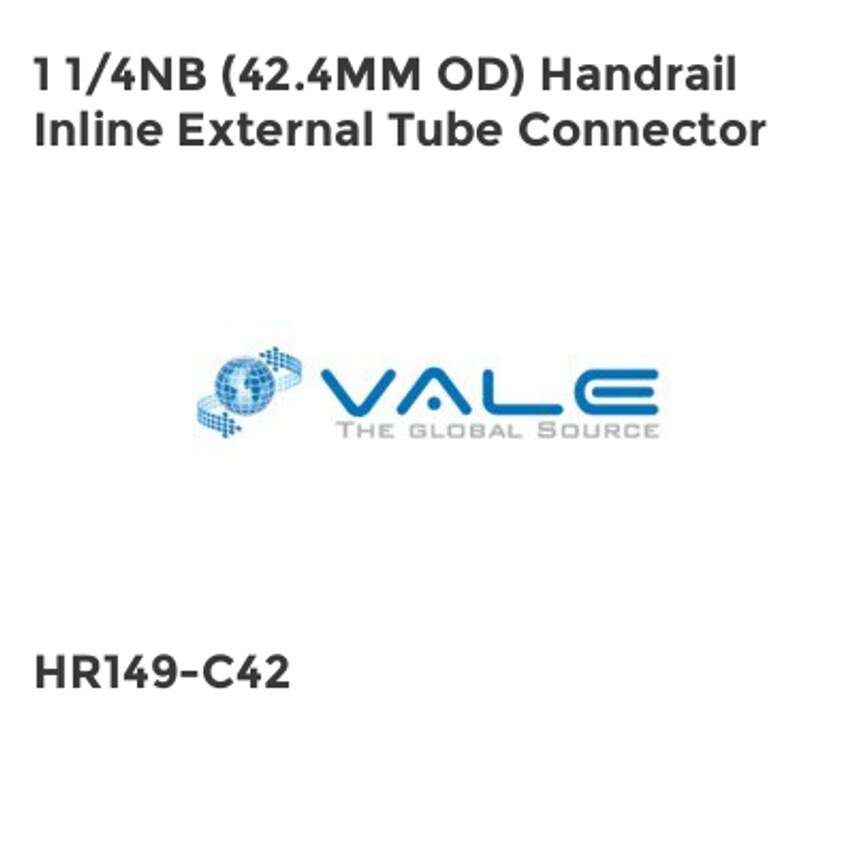 Vale 1 1/4NB (42.4MM OD) Handrail Inline External Tube Connector HR149-C42