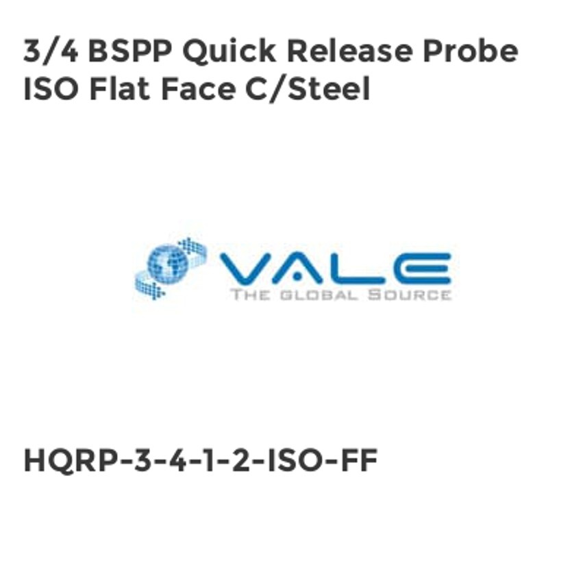 Vale 3/4 BSPP Quick Release Probe ISO Flat Face C/Steel