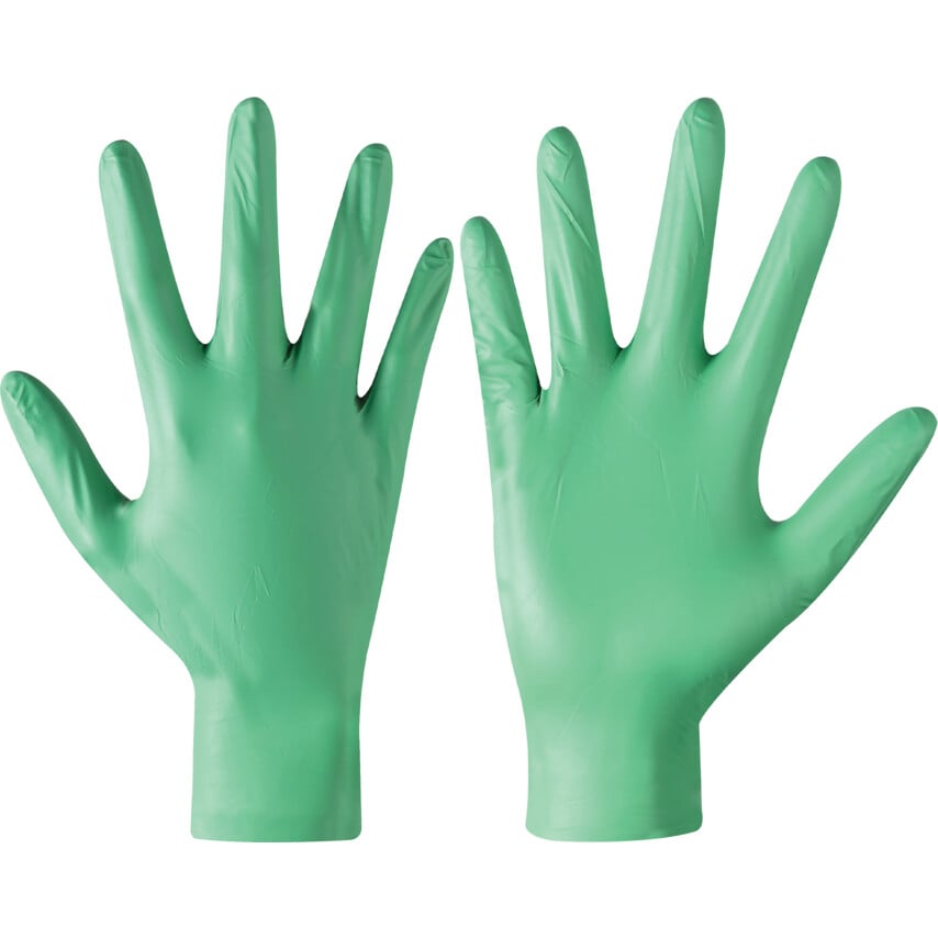 Showa Disposable Gloves, Green, Nitrile, Powder Free, Smooth, Size L, Pack of 10