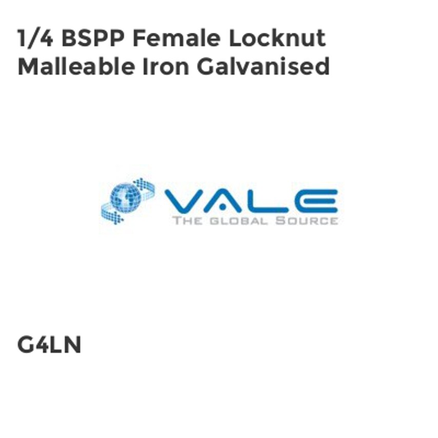 Vale 1/4 BSPP Female Locknut Malleable Iron Galvanised