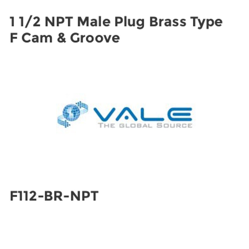 Vale 1 1/2 NPT Male Plug Brass Type F Cam & Groove