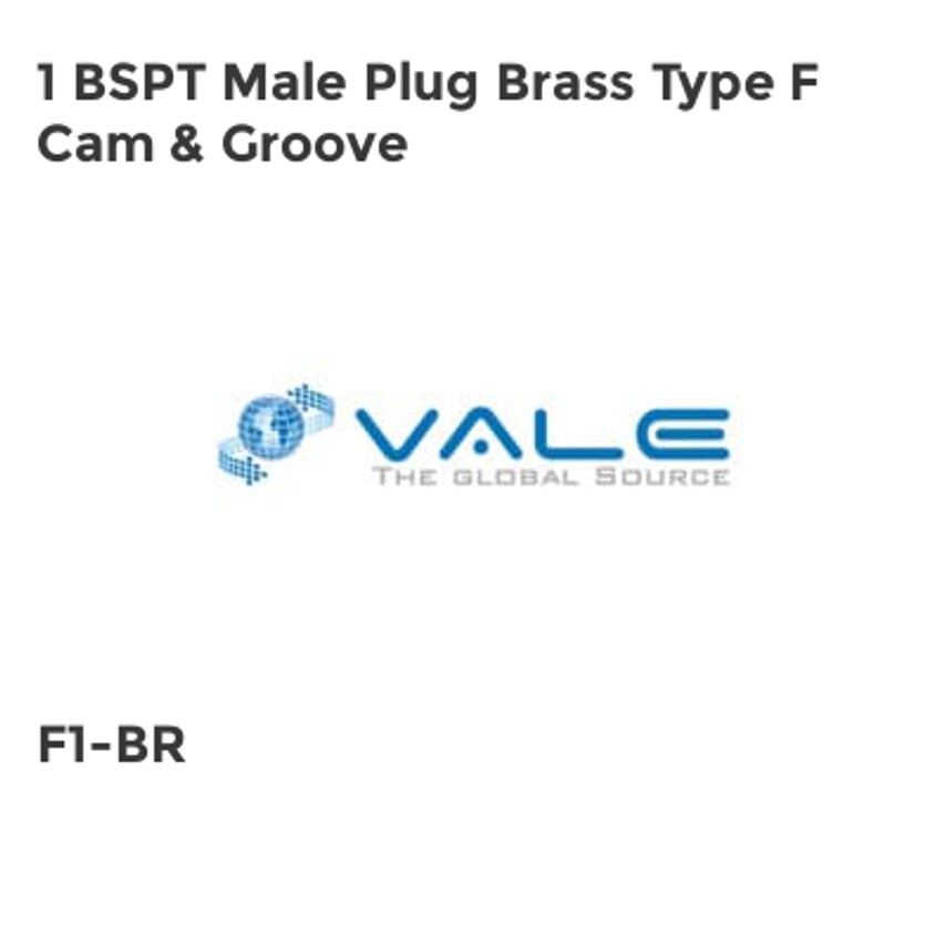 Vale 1 BSPT Male Plug Brass Type F Cam & Groove F1-BR