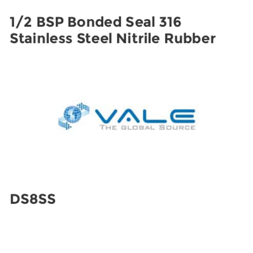 Vale 1/2 BSP Bonded Seal 316 Stainless Steel Nitrile Rubber