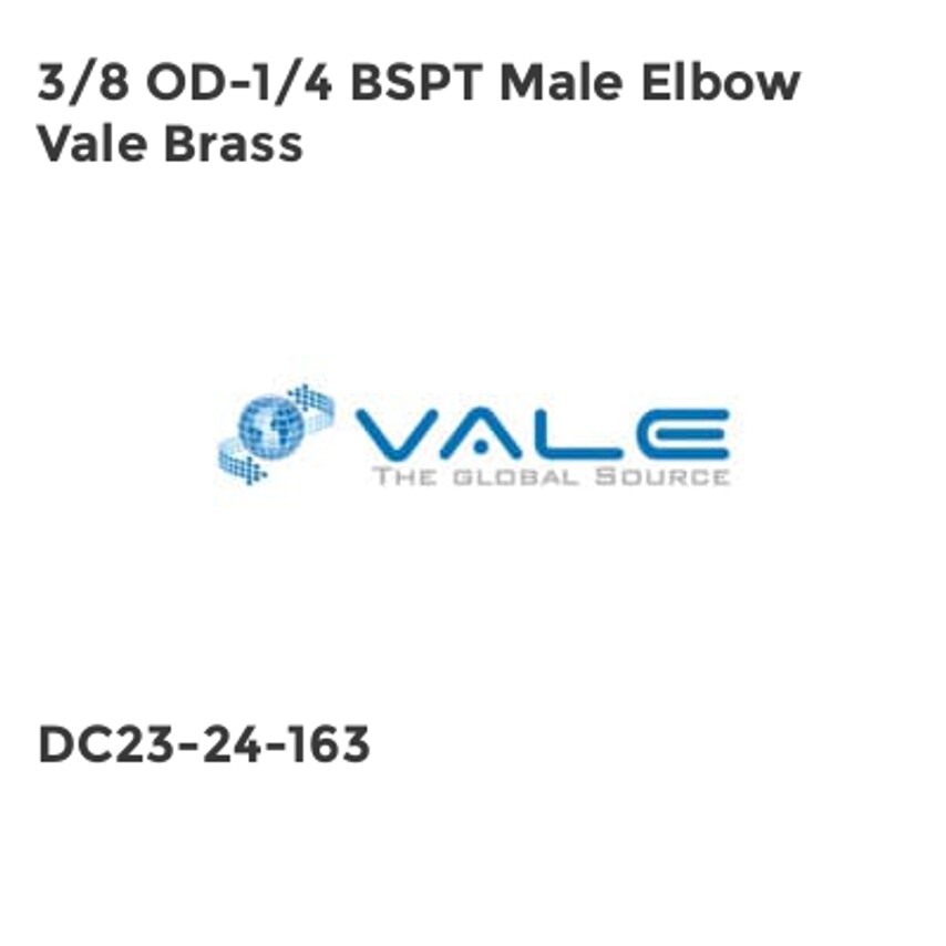 Vale 3/8 OD-1/4 BSPT Male Elbow Vale Brass
