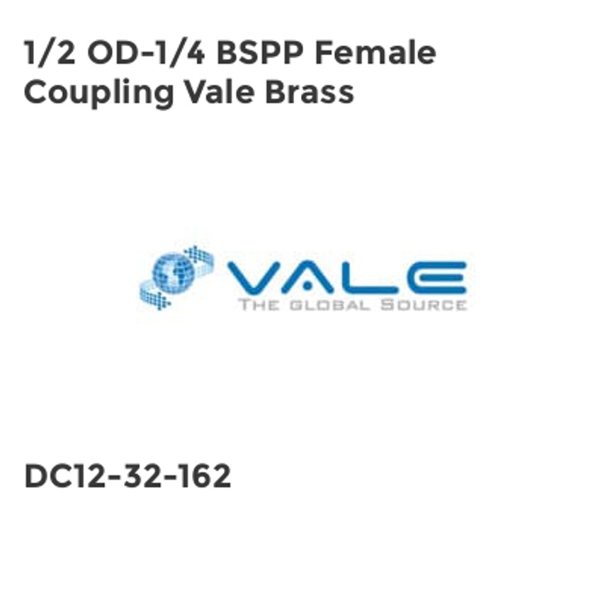 Vale 1/2 OD-1/4 BSPP Female Coupling Vale Brass
