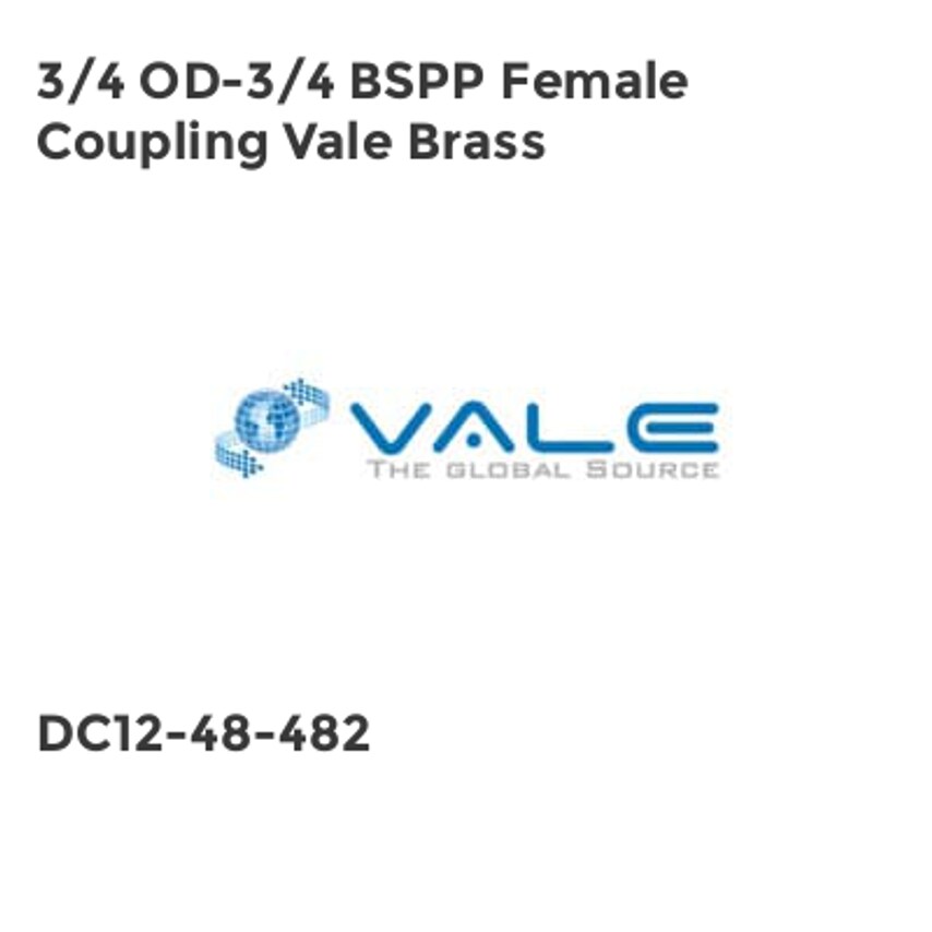 Vale 3/4 OD-3/4 BSPP Female Coupling Vale Brass