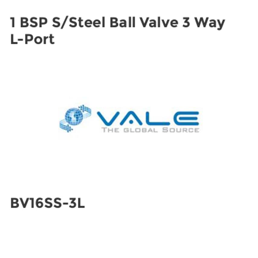 Vale 1 BSP S/Steel Ball Valve 3 Way L-Port
