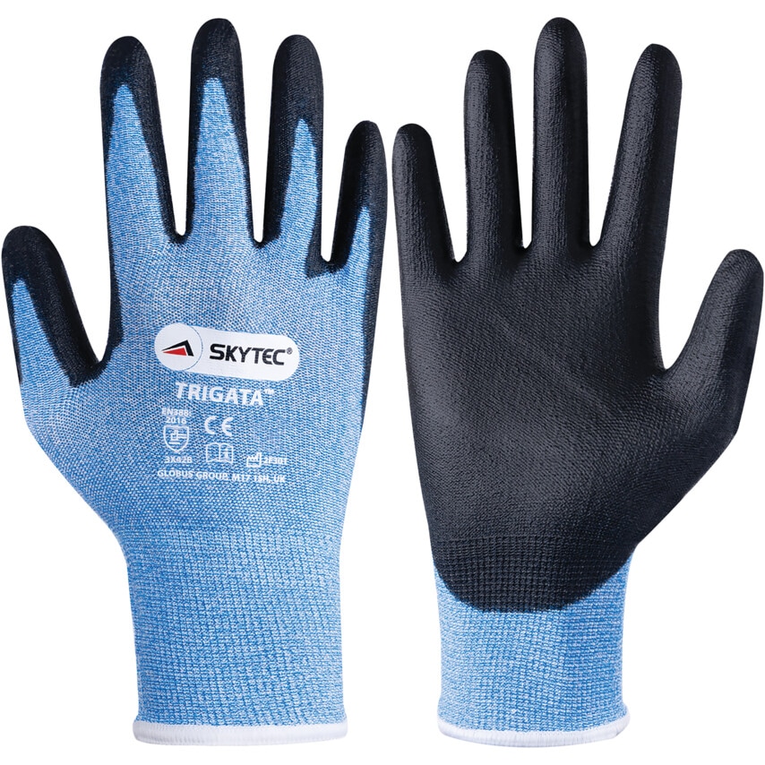 Skytec Cut Resistant Gloves, PU Coated, Blue/Black, Size 8