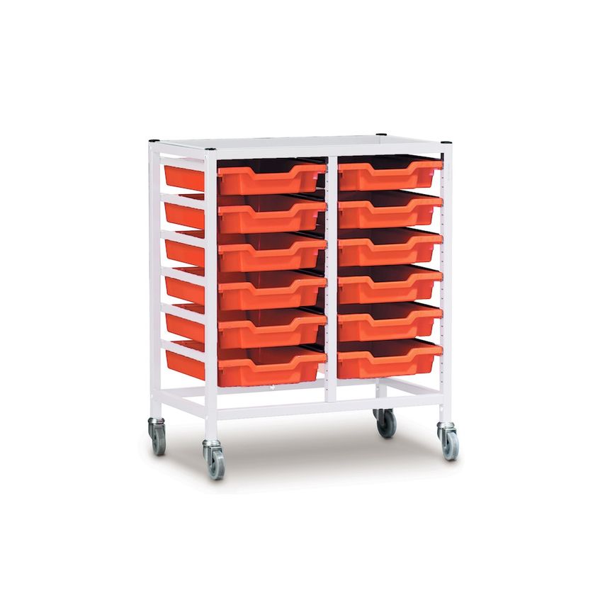 Gratnells Double Adj Trolley 850mm Set 01 White with Cyan Trays