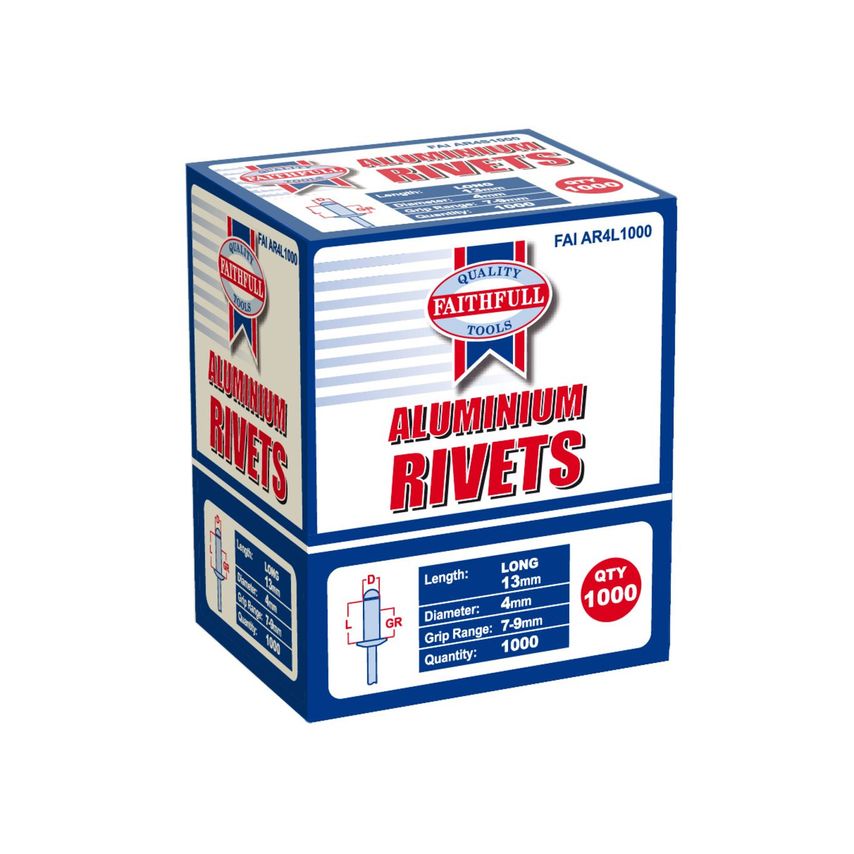Shop Faithfull Aluminium Rivets 4 X 13MM Long Bulk Pack of 1000