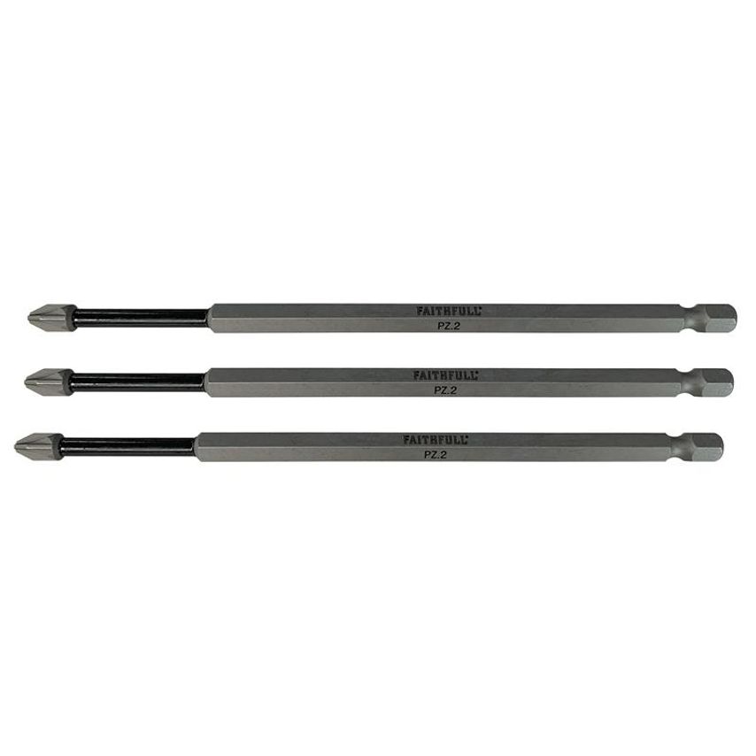 Faithfull Pozidriv Impact Screwdriver Bits Pz2 X 150mm (pack 3) Faisbpz2150i
