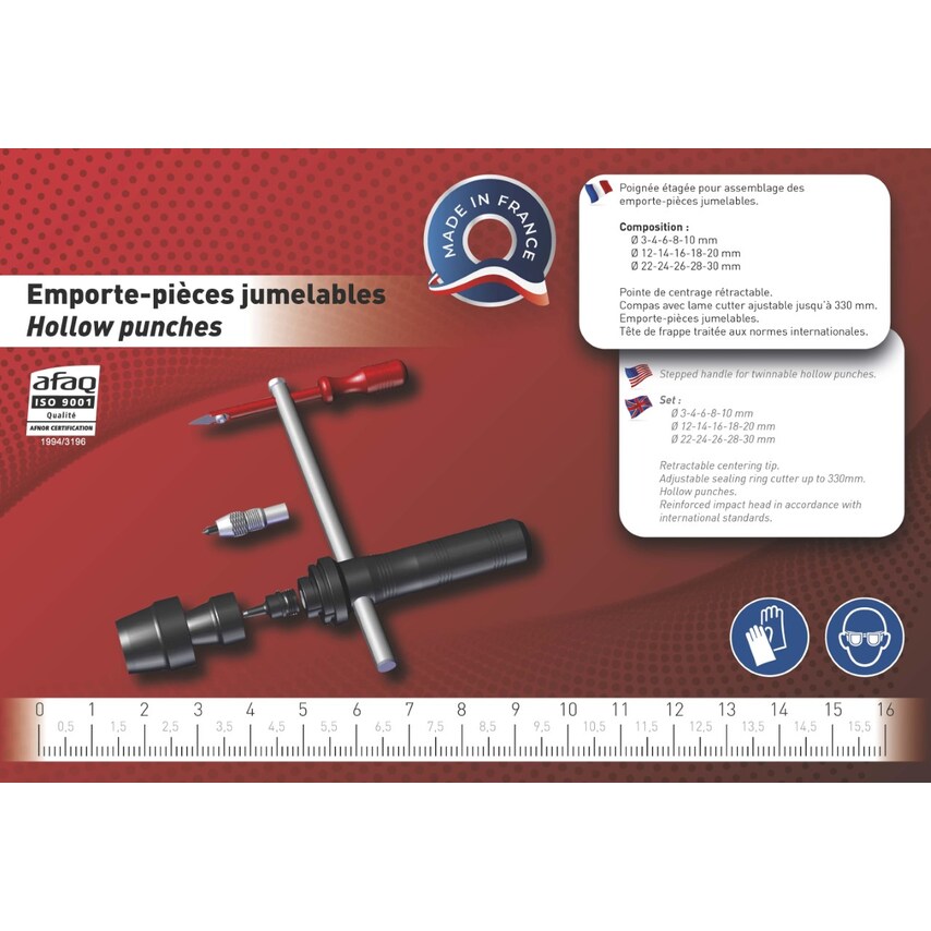 Racadon Hollow Punch Set From 3 to 30mm+COMPASS 330mm with Steel Hand- you get 6