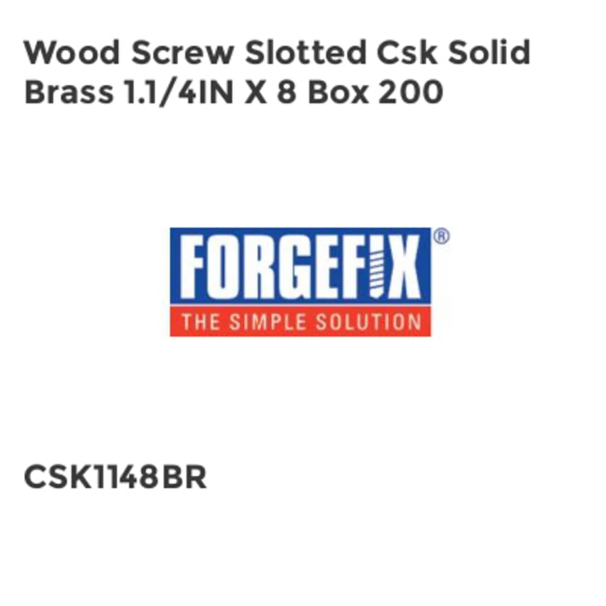 Forgefix Wood Screw Slotted CSK Solid Brass 1.1/4in x 8 Box 200 FORCSK1148B