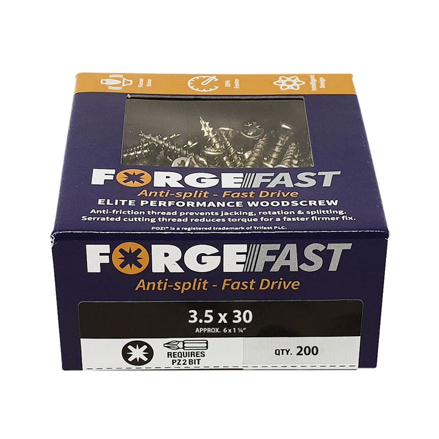 Forgefix ForgeFast Pozi Compatible Elite Performance Wood Screw ZY 3.5 x 30mm Bo