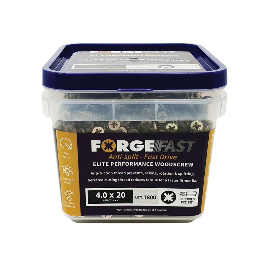 Forgefix ForgeFast Pozi Compatible Elite Performance Wood Screw ZY 4.0 x 20mm Tu
