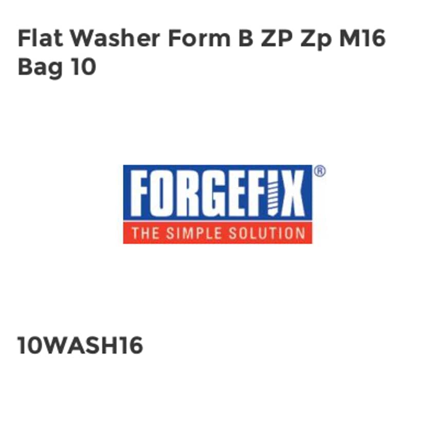 Forgefix Flat Washer Form B ZP ZP M16 Bag 10 FORWASH16M
