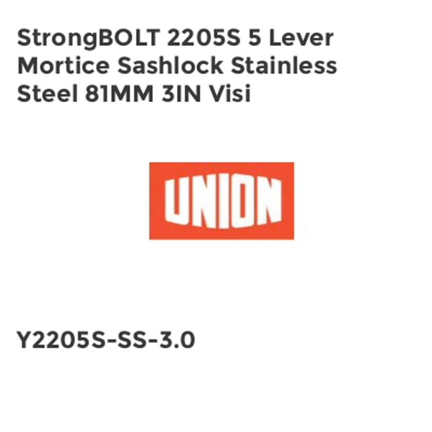 Union StrongBolt 2205S 5 Lever Mortice Sashlock Stainless Steel 81mm 3in Visi