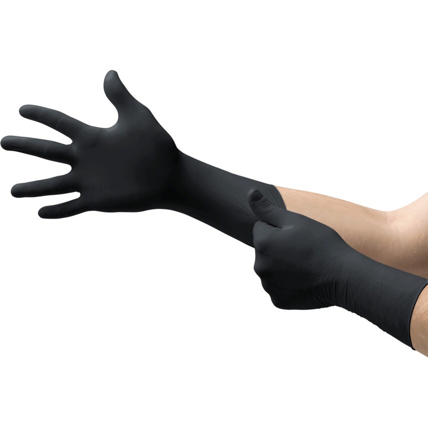 Ansell Disposable Gloves, Black Nitrile, Chemical Resistant, Size 8 - you get 10