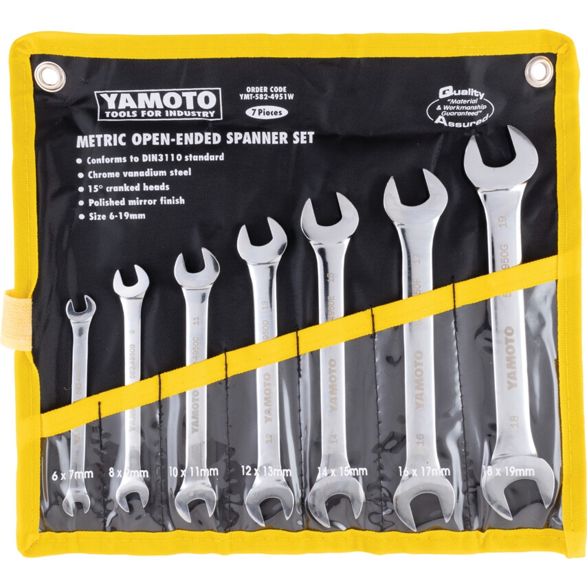 Yamoto Metric Open Ended Spanner Set, 6 - 19mm, Set of 7