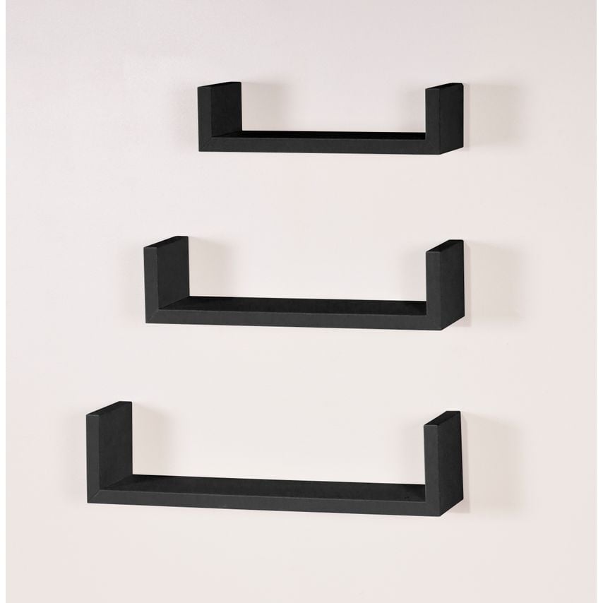 Core Products Hudson Set of 3 Floating "u" Shape Wall Shelf Kit - Matt Black