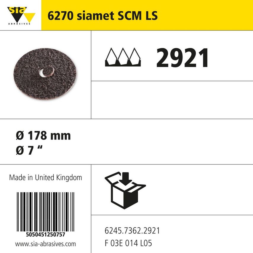 Sia Abrasives 6270 SCM LS Disc, 178MM Coarse A (Box-25)