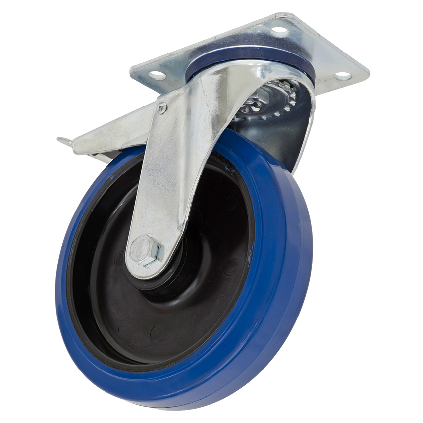 Sealey Heavy Duty Blue Elastic Rubber Castor Wheel Swivel with Total Lock 200mm