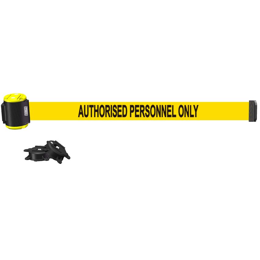 Banner Stakes 4.5m Magnetic Wall Mount - Yellow "authorised Personnel Only"" Ban