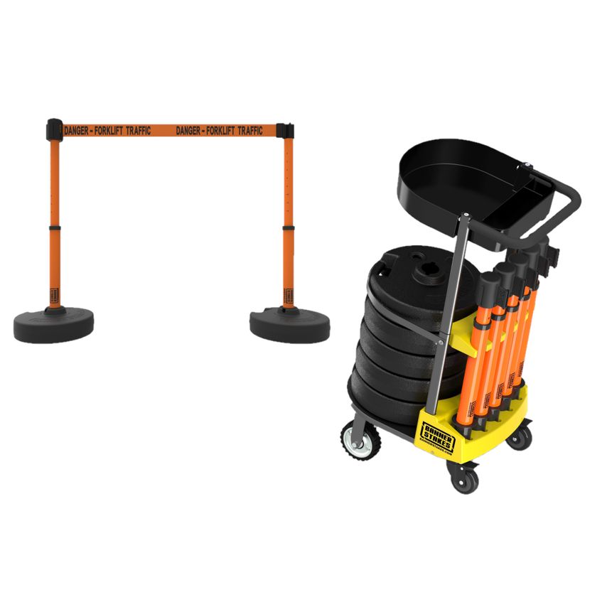 Banner Stakes PLUS Line Barrier Orange - "Danger - Forklift Traffic" Banner Head PL4017T