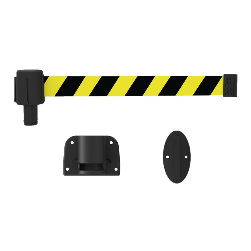Banner Stakes Plus Line Wall Mount System - Yellow/Black Diagonal Stripe Banner