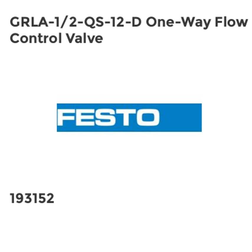 Festo GRLA-1/2-QS-12-D One-Way Flow Control Valve