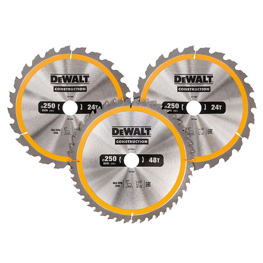 DeWalt DT1964 Construction Circular Saw Blade 3 Pack 305 x 30mm x 24T/48T/60T DE