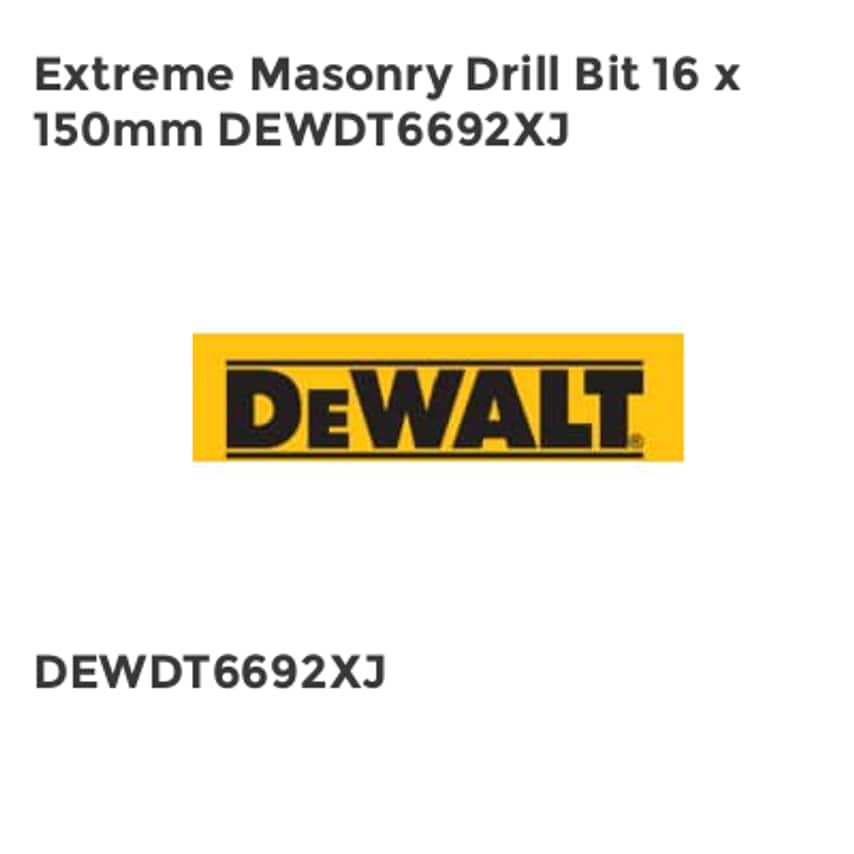 DeWalt Extreme Masonry Drill Bit 16 x 150mm DEWDT6692XJ