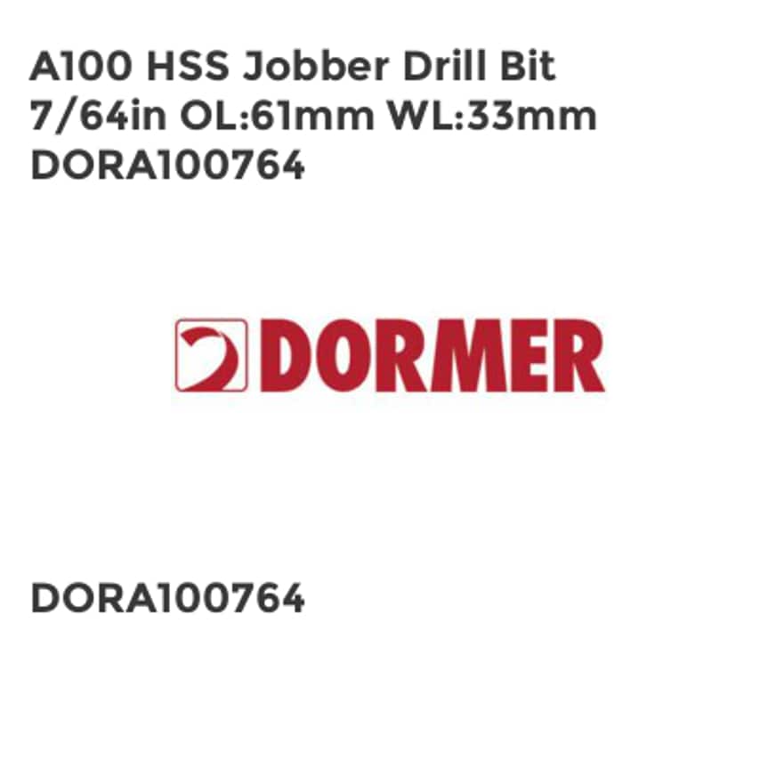 Dormer A100 7/64" Hss Straight Shank Jobber Drills