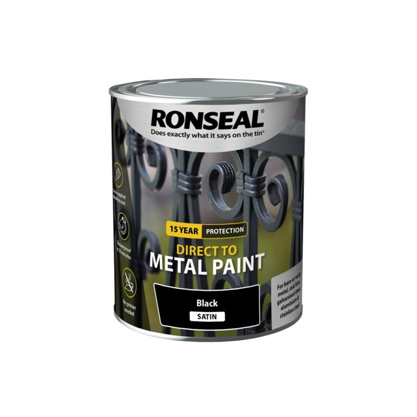 Ronseal Direct to Metal Paint 750ml Black Satin