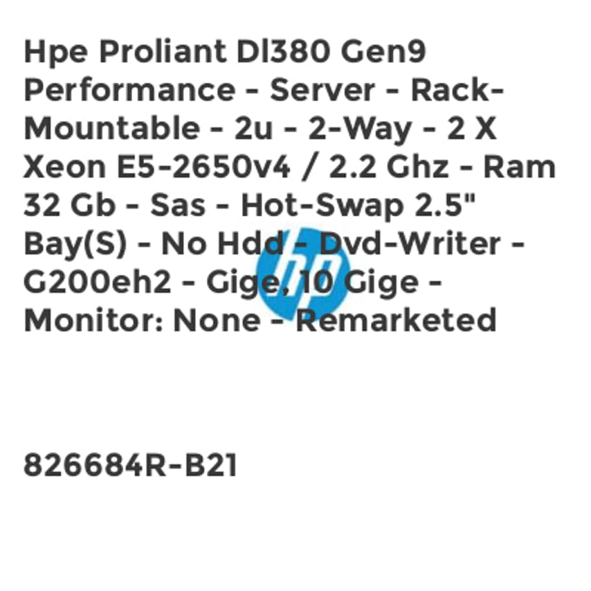HP Hpe Proliant Dl380 Gen9 Performance - Server - Rack-Mountable - 2u - 2-Way -