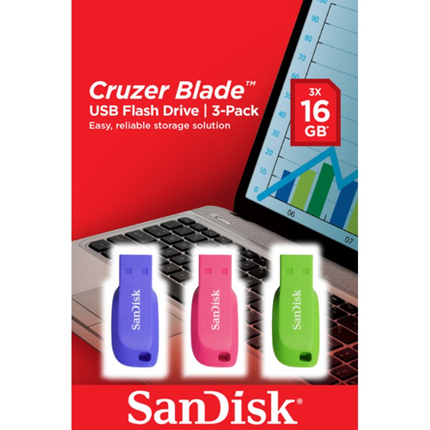 Sandisk Sandisk Cruzer Blade - Usb Flash Drive - 16 Gb - Usb 2.0 - Blue, Green,