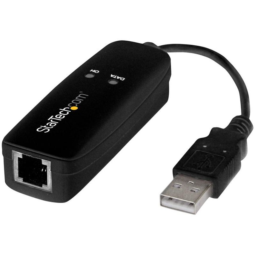 StarTech.com USB 2.0 Fax Modem, 56K External Hardware Dial Up V.92 Modem/Dongle/Adapter, Computer/Laptop Fax Modem, USB to Telephone Jack, USB Data Modem, Network Fax/ Voice/CMR/POS - 56K V.92 Modem Dongle (USB56KEMH2) - fax / modem
