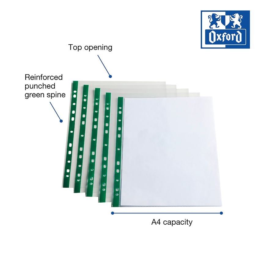 Elba Punch Pocket Green Spine A4 Clear (Pack of 100) 400002137