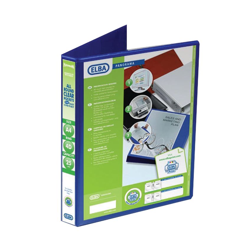 Elba Panorama 25mm 4 D-Ring Presentation Binder A4 Blue (Pack of 6) 400008415