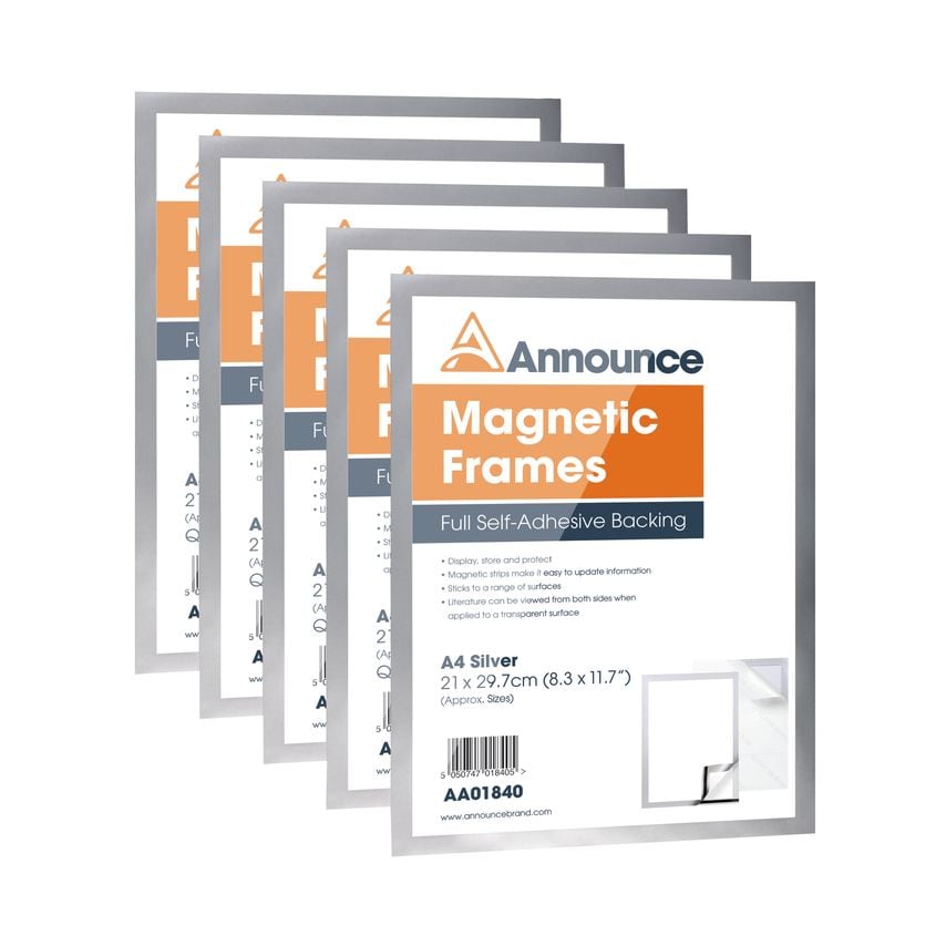 Announce Magnetic Frame A4 Silver (Pack of 5) - AA01841