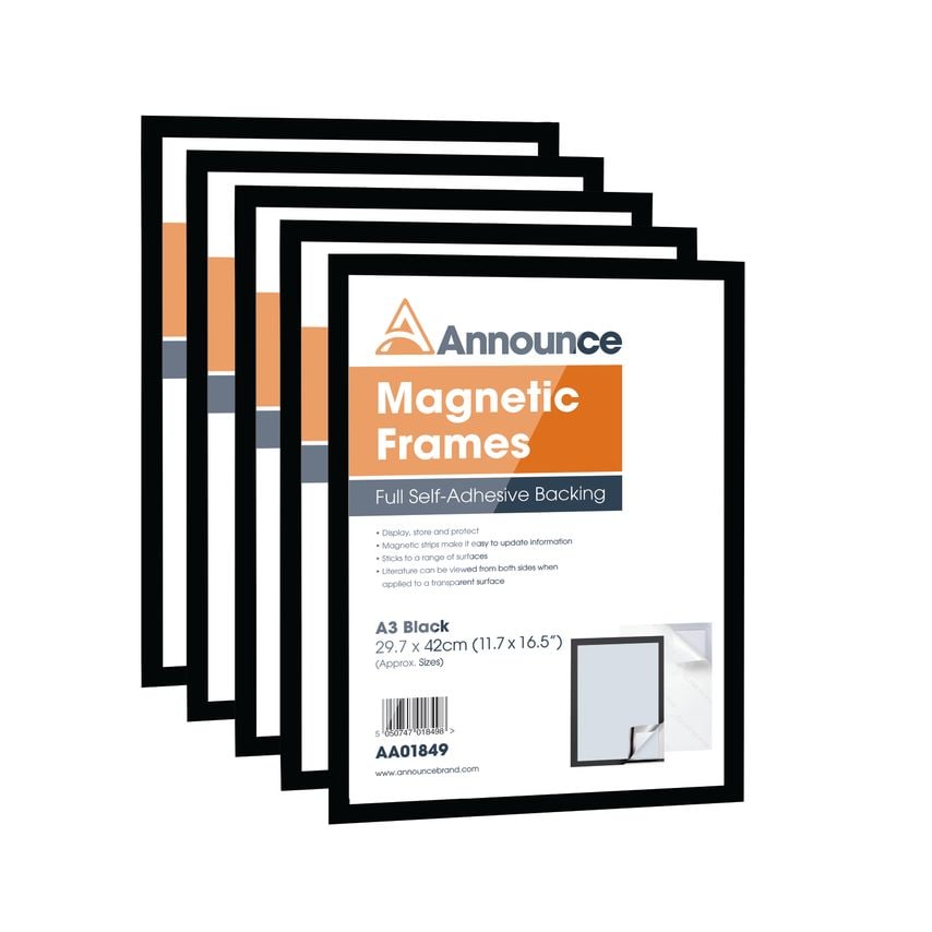 Announce Magnetic Frame A3 Black (Pack of 5) - AA01850
